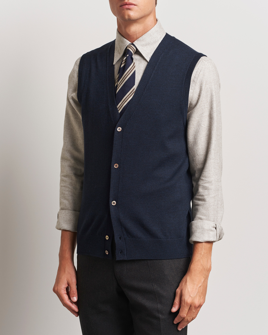 Hombres | Jerséis y prendas de punto | Morris | Merino Slipover Vest Navy