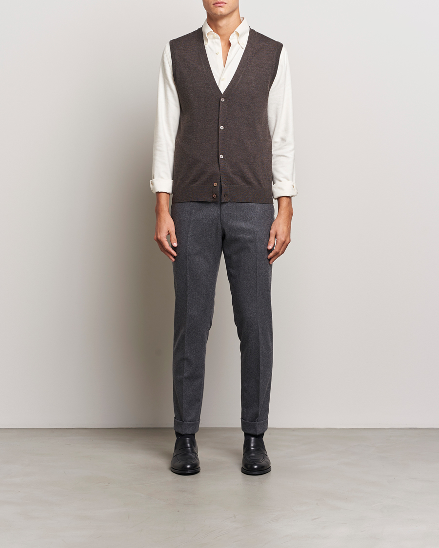 Hombres | Jerséis y prendas de punto | Morris | Merino Slipover Vest Brown