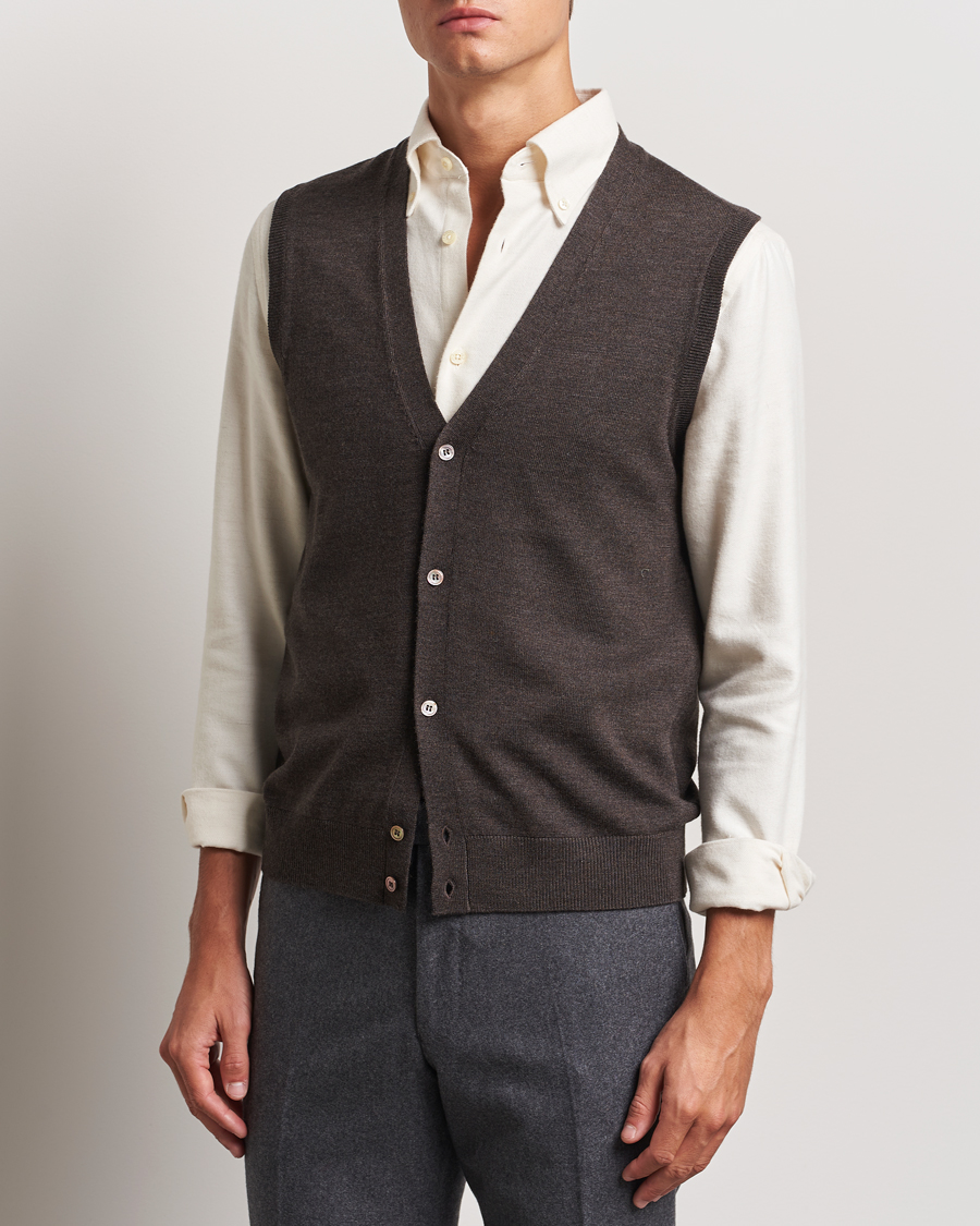 Hombres | Jerséis y prendas de punto | Morris | Merino Slipover Vest Brown