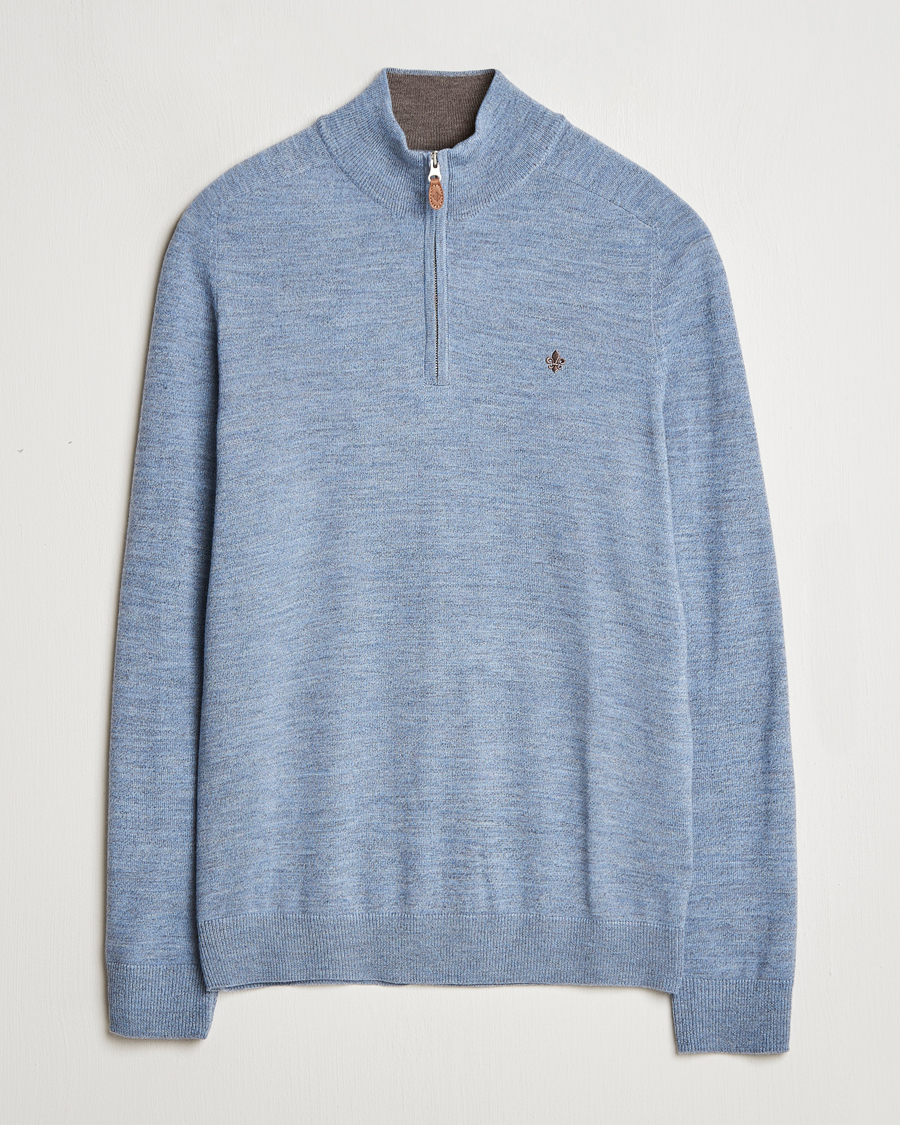 Hombres | Jerséis y prendas de punto | Morris | John Merino Half Zip Light Blue
