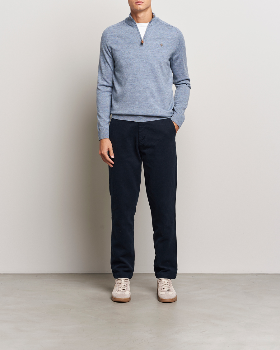Hombres | Jerséis y prendas de punto | Morris | John Merino Half Zip Light Blue