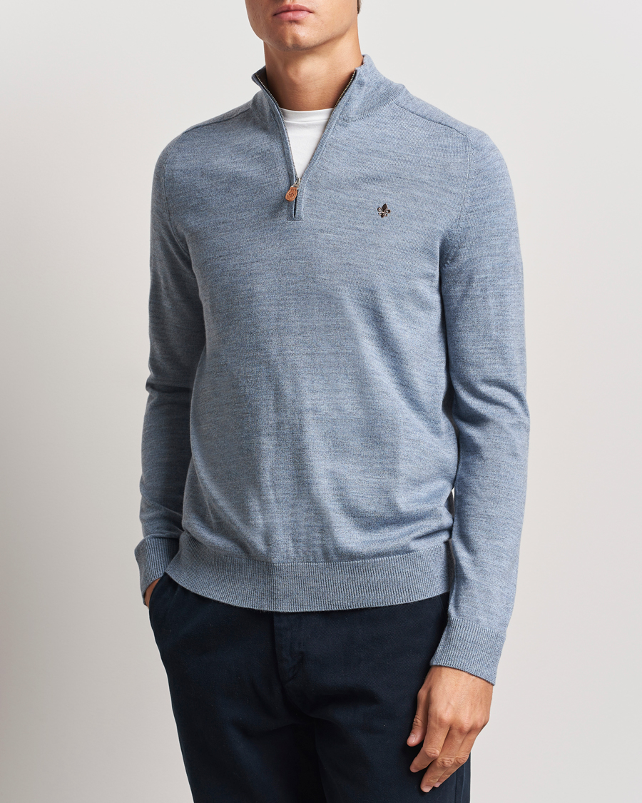 Hombres | Jerséis y prendas de punto | Morris | John Merino Half Zip Light Blue