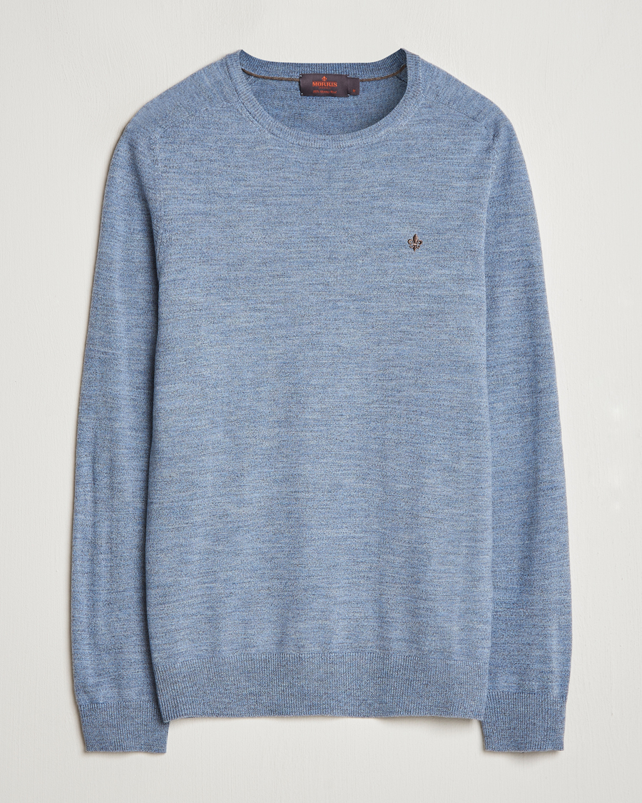 Hombres | Jerséis y prendas de punto | Morris | Merino O-neck Light Blue