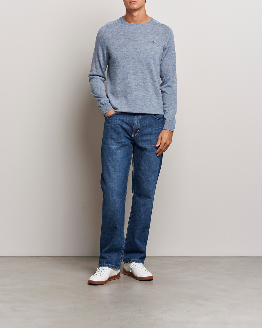 Hombres | Jerséis y prendas de punto | Morris | Merino O-neck Light Blue