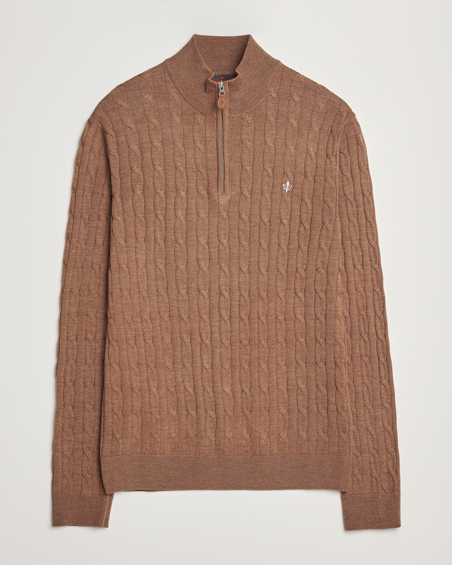 Hombres | Jerséis y prendas de punto | Morris | Merino Cable Half Zip Camel