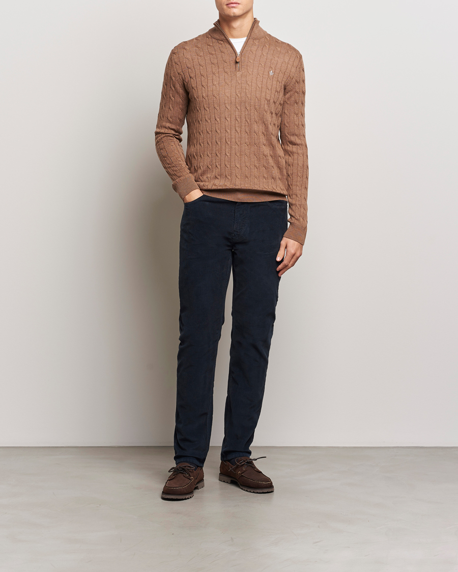 Hombres | Jerséis y prendas de punto | Morris | Merino Cable Half Zip Camel