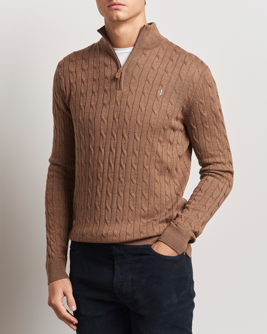 Hombres | Jerséis y prendas de punto | Morris | Merino Cable Half Zip Camel