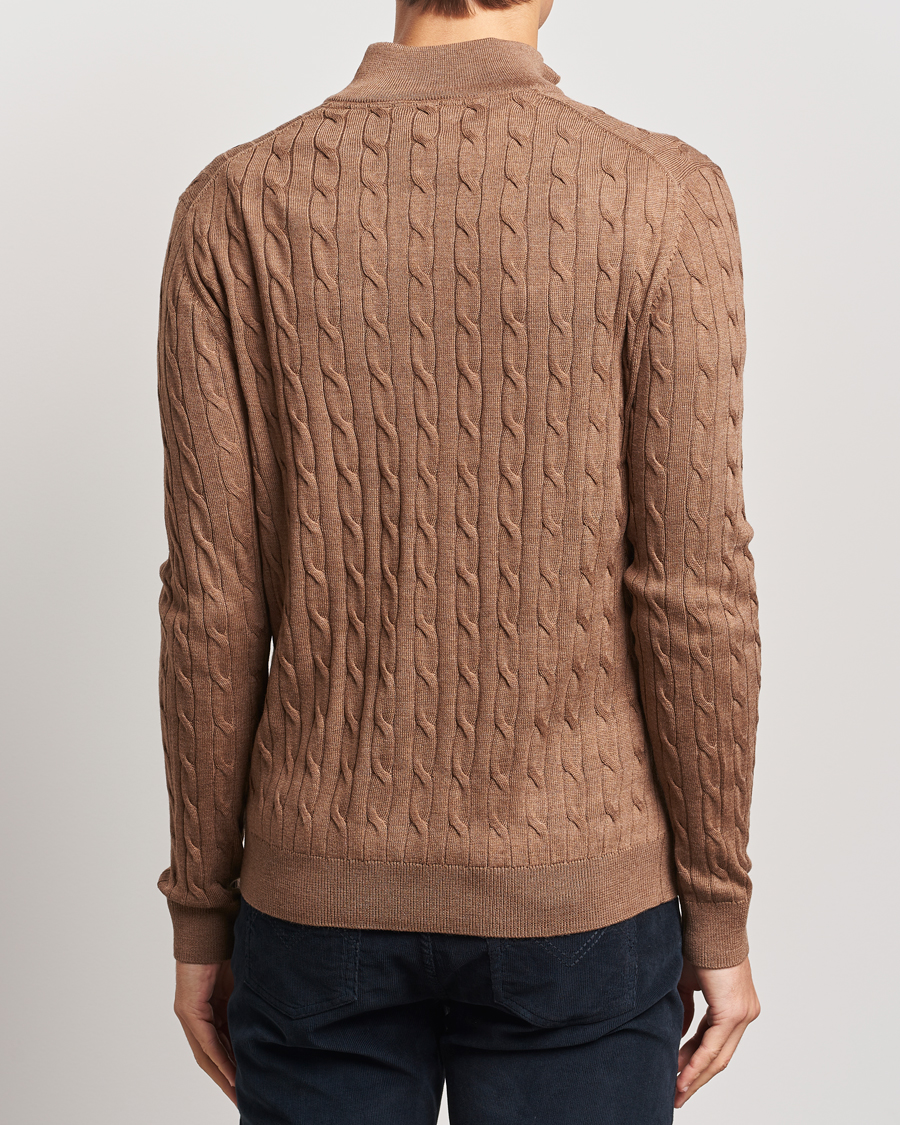 Hombres | Jerséis y prendas de punto | Morris | Merino Cable Half Zip Camel
