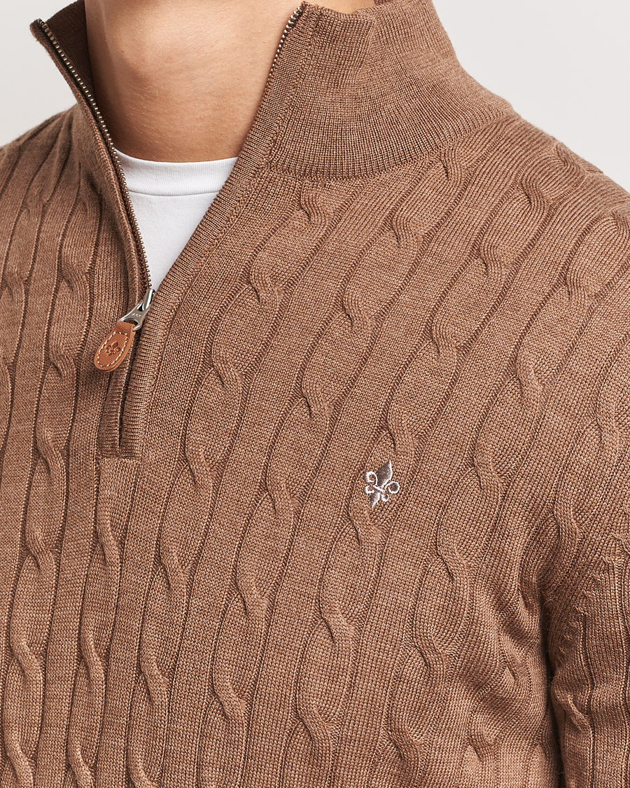 Hombres | Jerséis y prendas de punto | Morris | Merino Cable Half Zip Camel