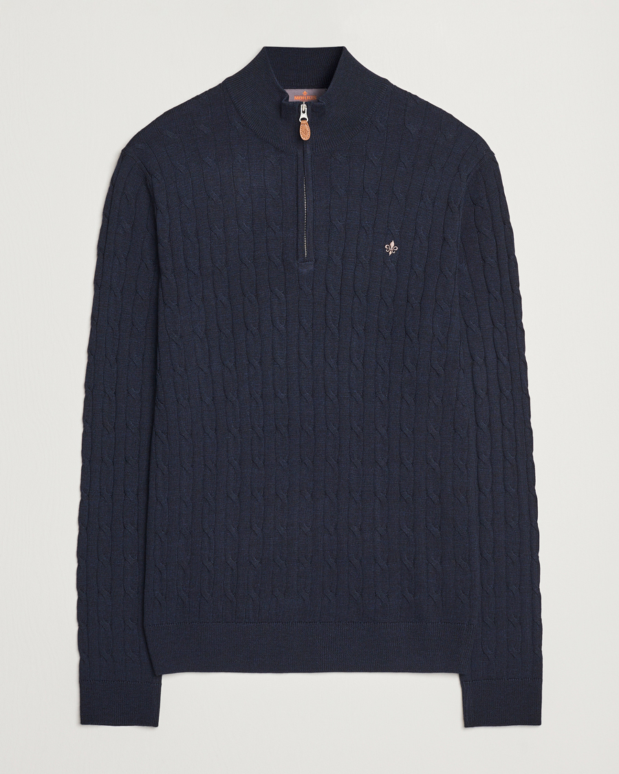 Hombres | Jerséis y prendas de punto | Morris | Merino Cable Half Zip Navy