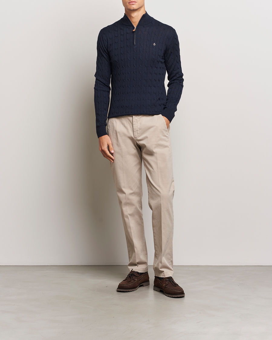 Hombres | Jerséis y prendas de punto | Morris | Merino Cable Half Zip Navy