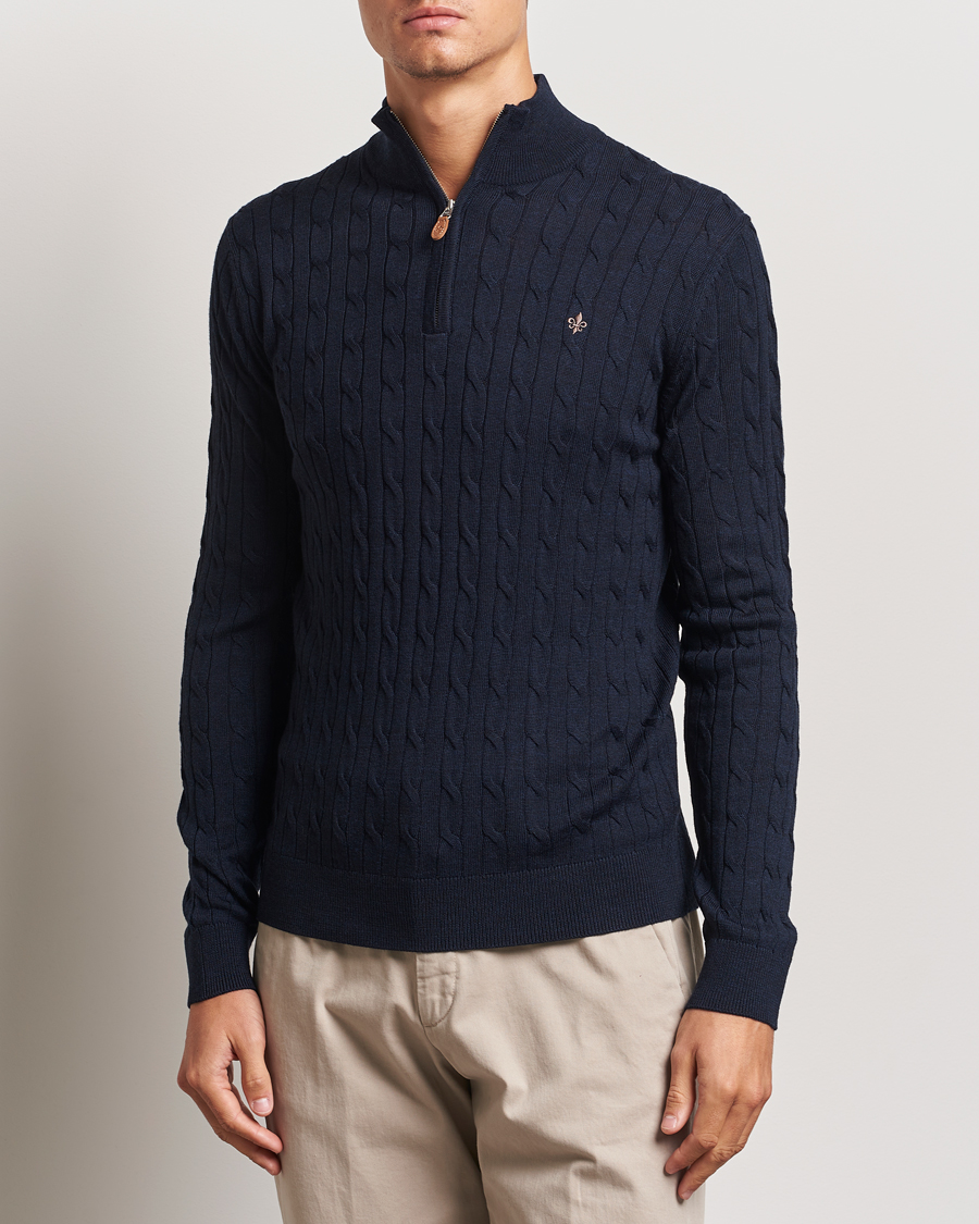 Hombres | Jerséis y prendas de punto | Morris | Merino Cable Half Zip Navy