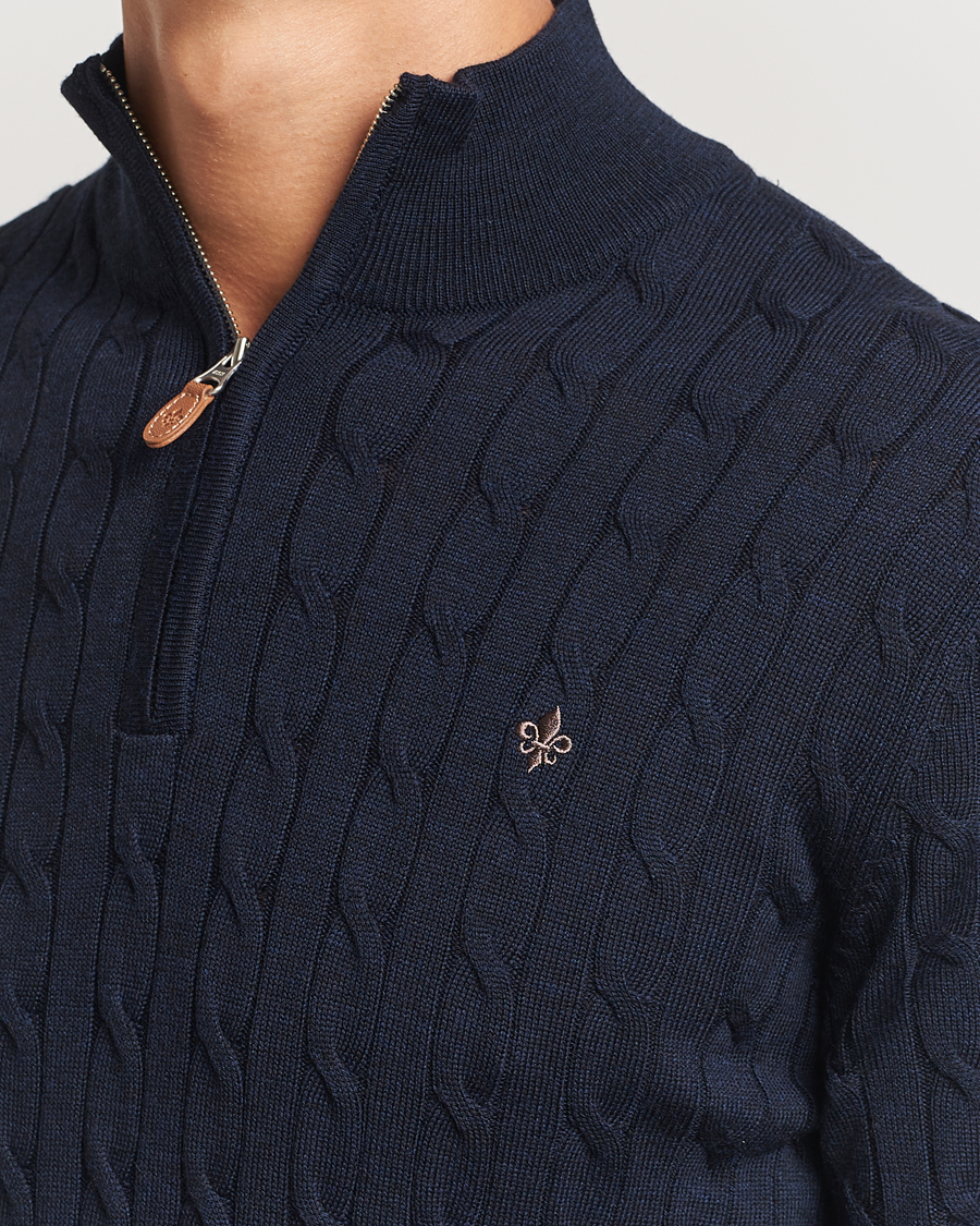 Hombres | Jerséis y prendas de punto | Morris | Merino Cable Half Zip Navy
