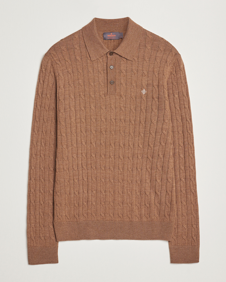 Hombres | Jerséis y prendas de punto | Morris | Merino Cable Polo Knit Camel