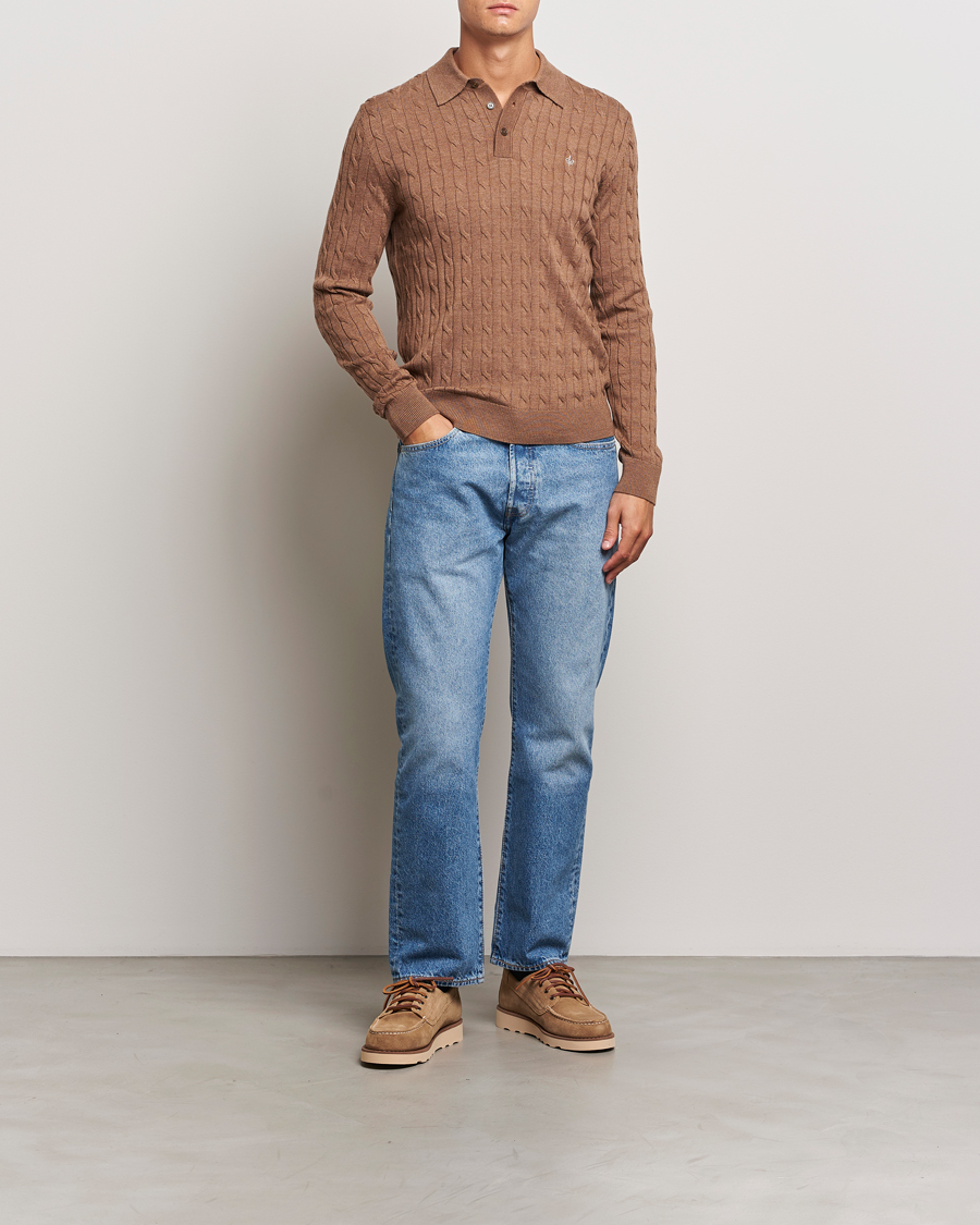 Hombres | Jerséis y prendas de punto | Morris | Merino Cable Polo Knit Camel