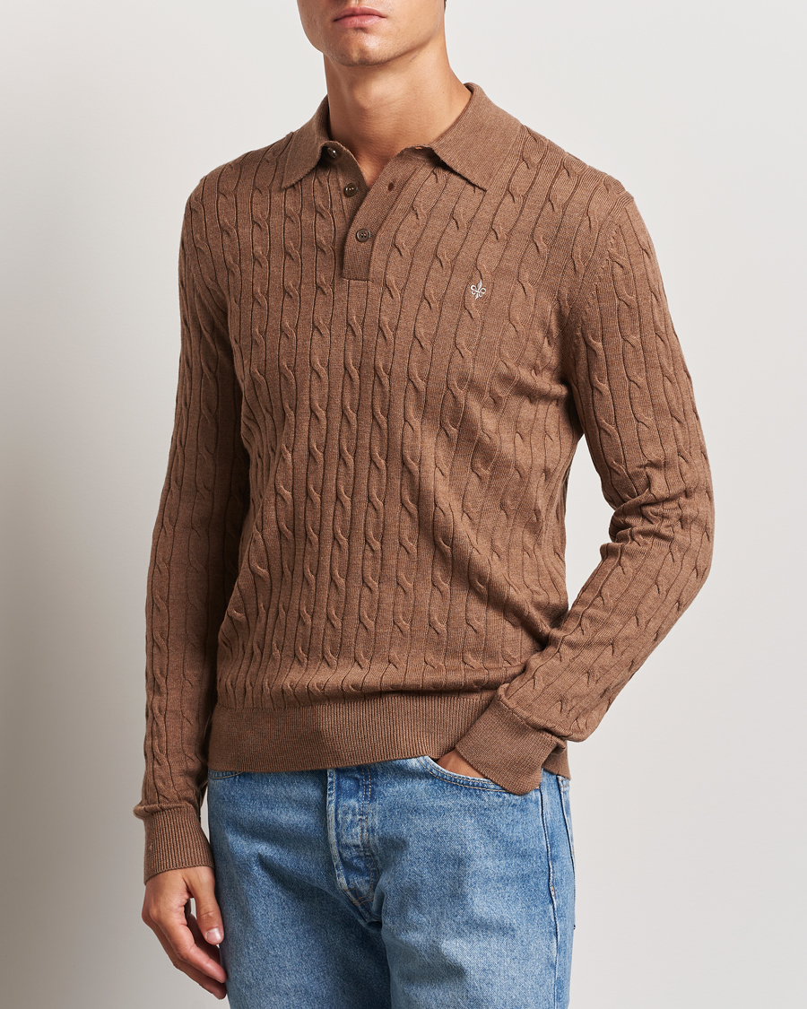 Hombres | Jerséis y prendas de punto | Morris | Merino Cable Polo Knit Camel