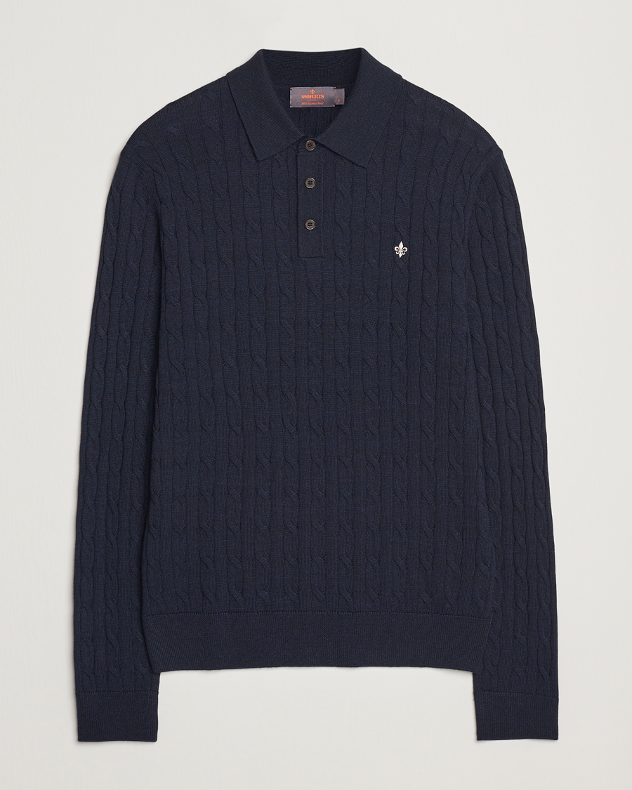 Hombres | Jerséis y prendas de punto | Morris | Merino Cable Polo Knit Navy
