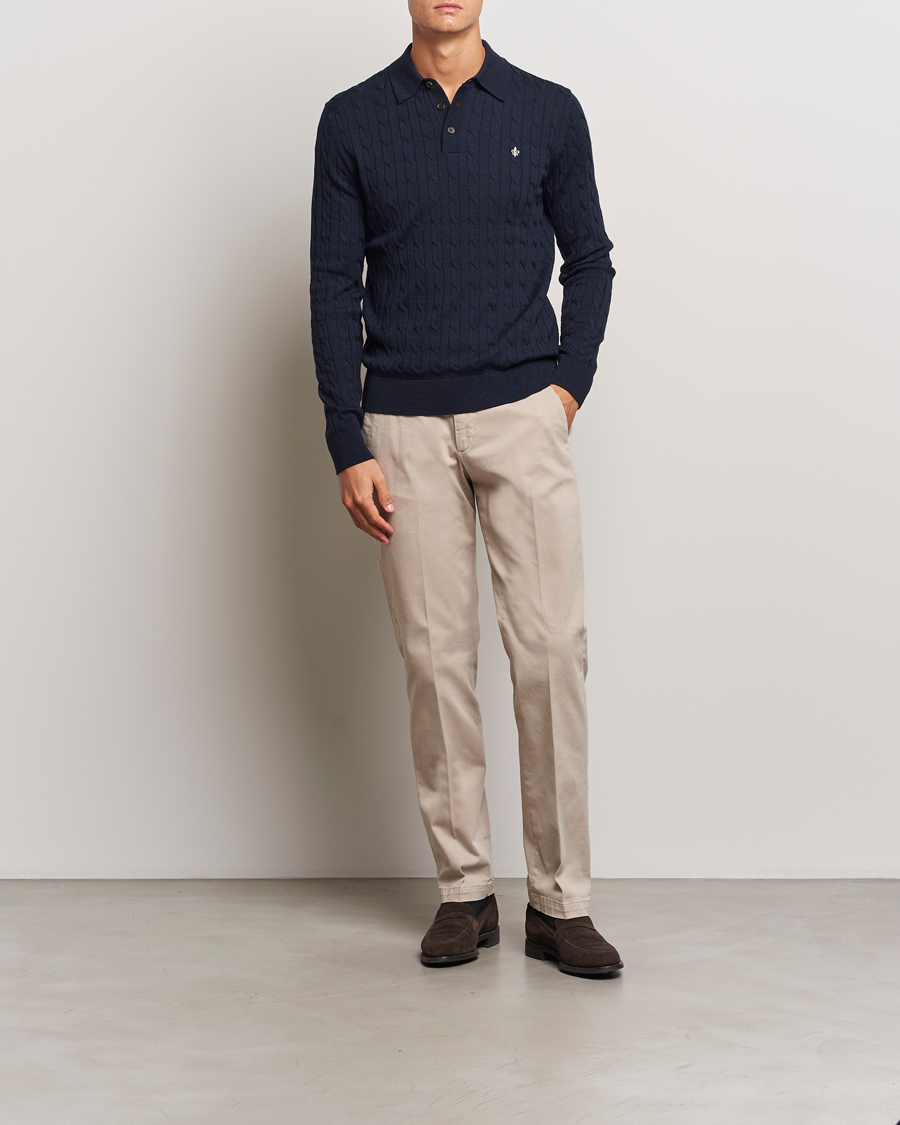 Hombres | Jerséis y prendas de punto | Morris | Merino Cable Polo Knit Navy