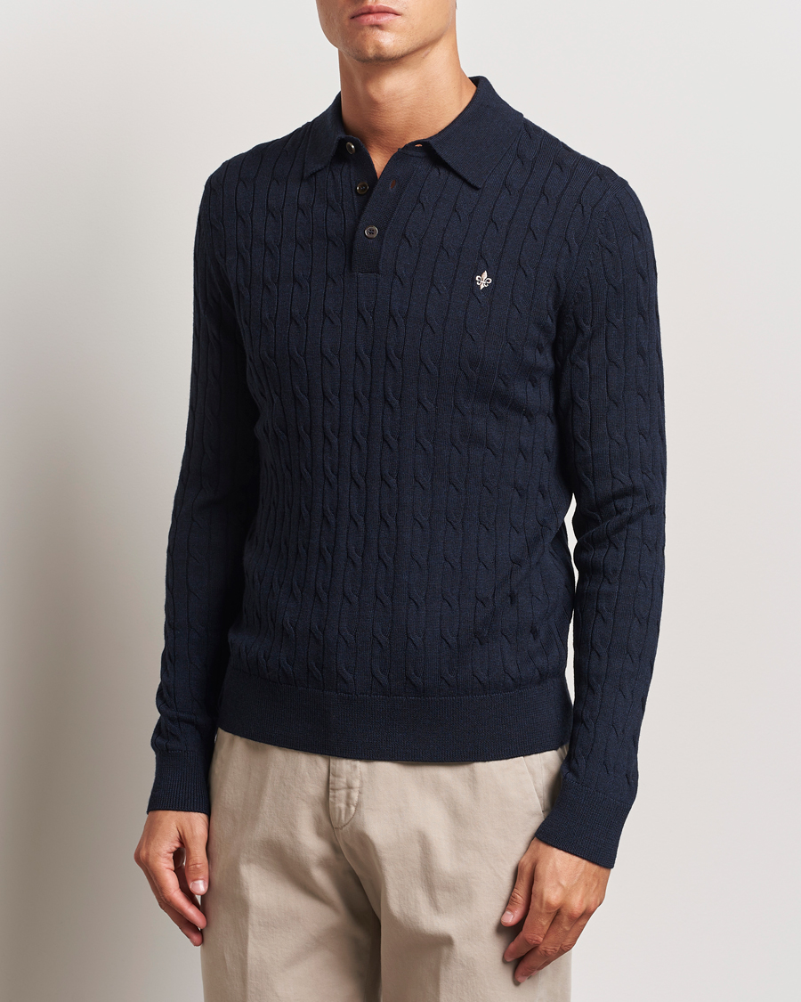 Hombres | Jerséis y prendas de punto | Morris | Merino Cable Polo Knit Navy