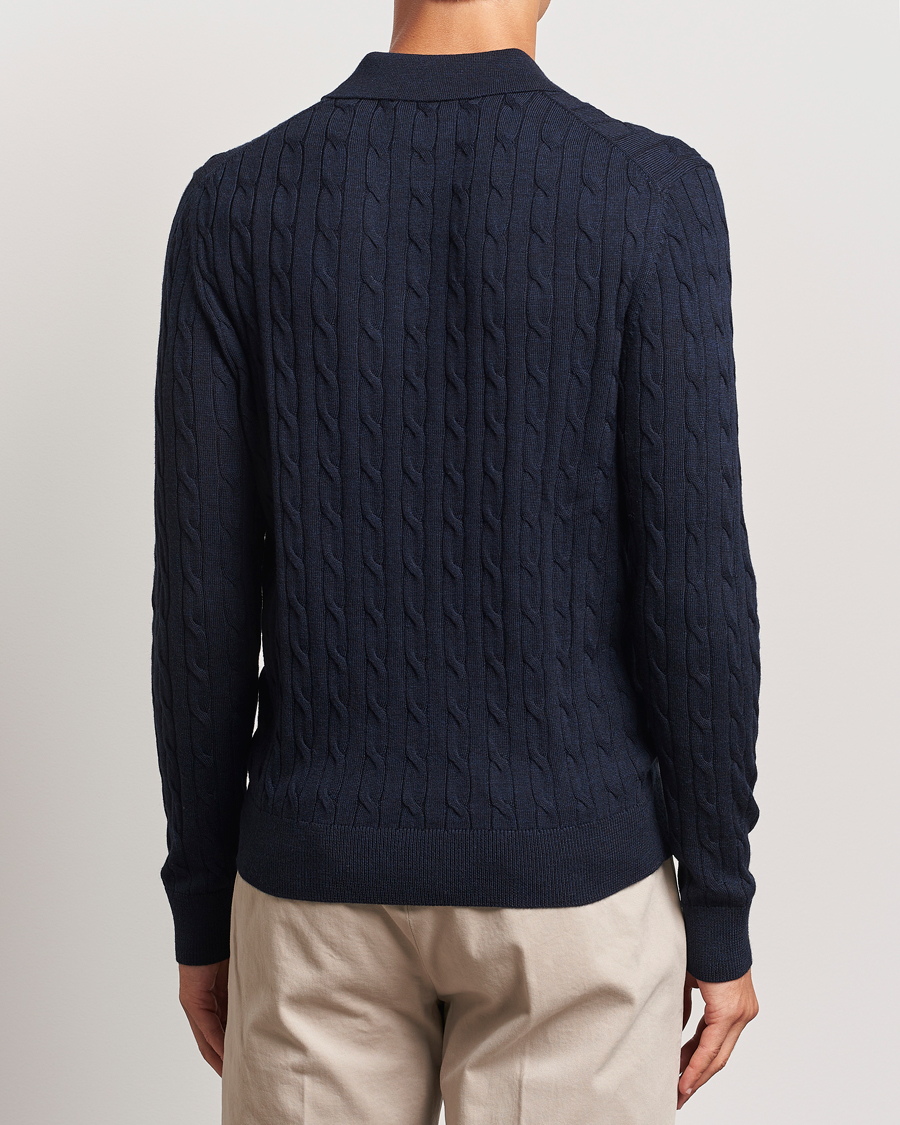 Hombres | Jerséis y prendas de punto | Morris | Merino Cable Polo Knit Navy