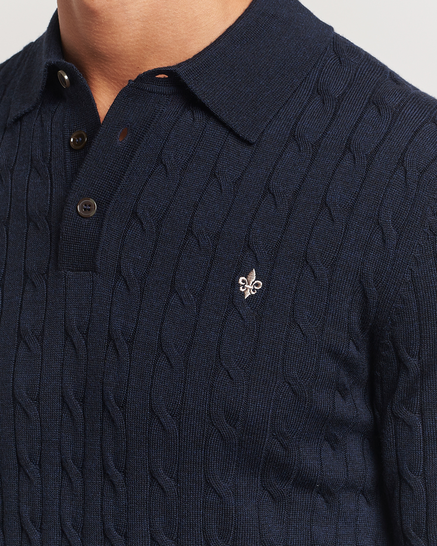 Hombres | Jerséis y prendas de punto | Morris | Merino Cable Polo Knit Navy