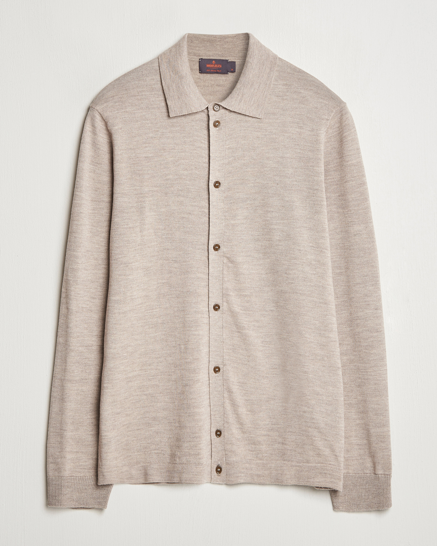 Hombres | Jerséis y prendas de punto | Morris | Merino Knitted Shirt Khaki
