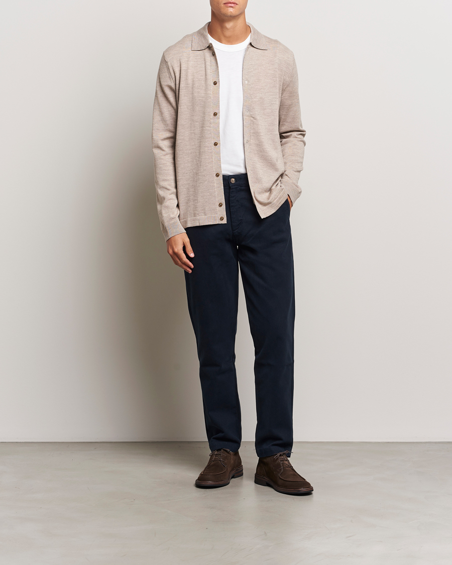 Hombres | Jerséis y prendas de punto | Morris | Merino Knitted Shirt Khaki