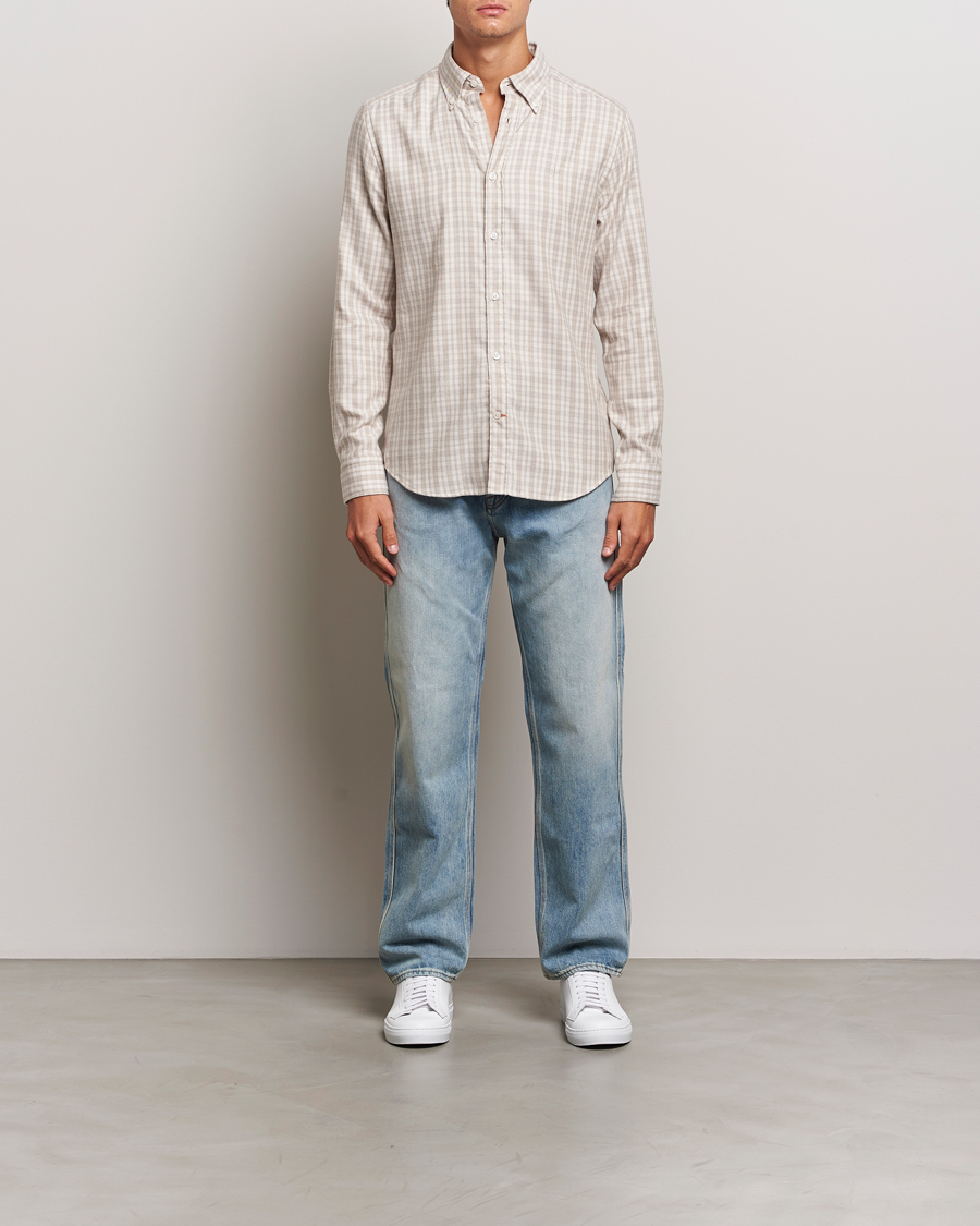 Hombres | Camisas | Morris | Soft Check Flannel Shirt Khaki
