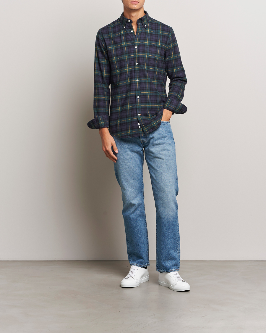 Hombres | Camisas | Morris | Flannel Tartan Shirt Navy
