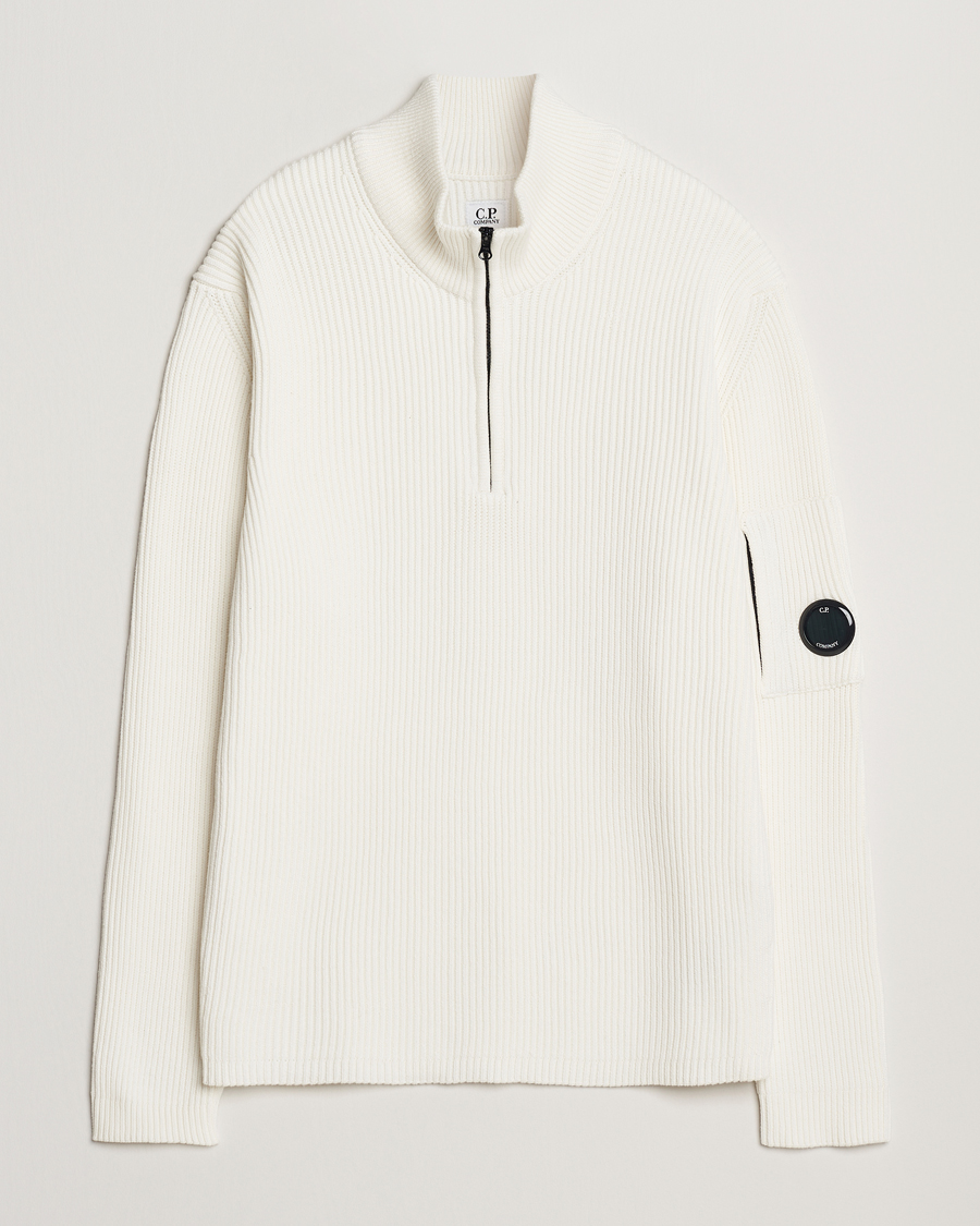 Hombres | Jerséis y prendas de punto | C.P. Company | Full Rib Knitted Cotton Half Zip Off White
