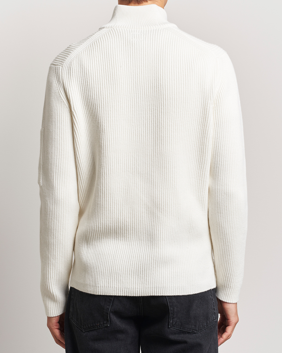 Hombres | Jerséis y prendas de punto | C.P. Company | Full Rib Knitted Cotton Half Zip Off White