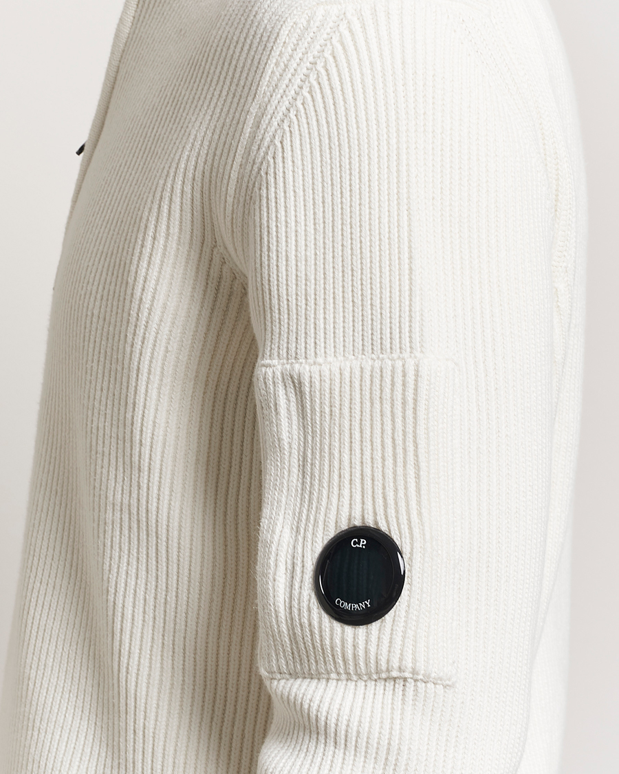 Hombres | Jerséis y prendas de punto | C.P. Company | Full Rib Knitted Cotton Half Zip Off White