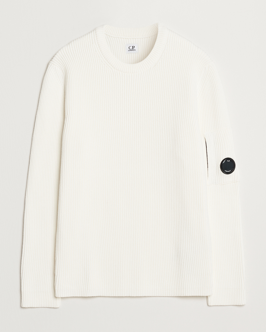 Hombres | Jerséis y prendas de punto | C.P. Company | Full Rib Knitted Cotton Crew Neck Off White