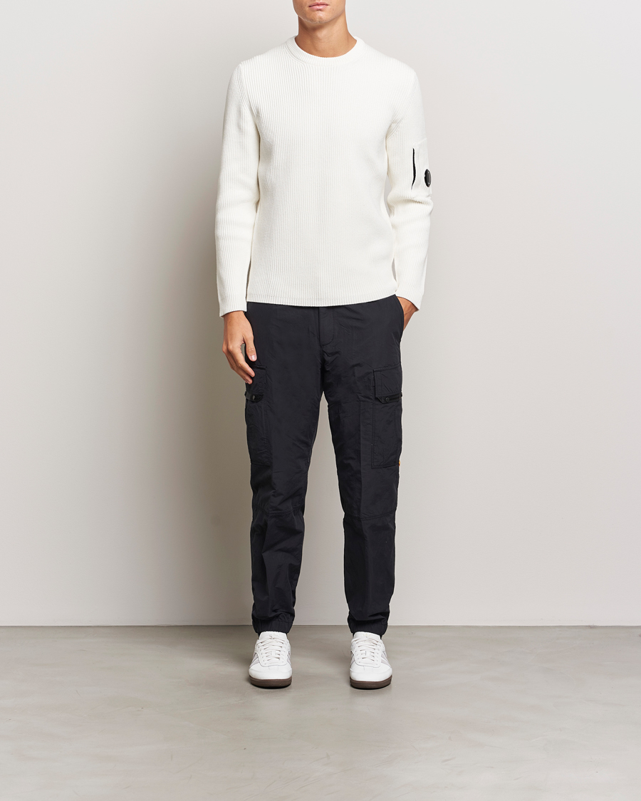 Hombres | Jerséis y prendas de punto | C.P. Company | Full Rib Knitted Cotton Crew Neck Off White