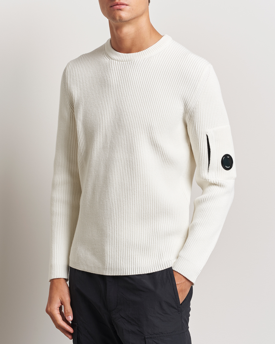 Hombres | Jerséis y prendas de punto | C.P. Company | Full Rib Knitted Cotton Crew Neck Off White