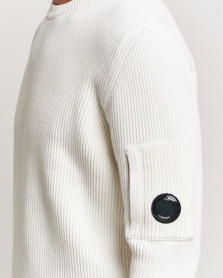 Hombres | Jerséis y prendas de punto | C.P. Company | Full Rib Knitted Cotton Crew Neck Off White
