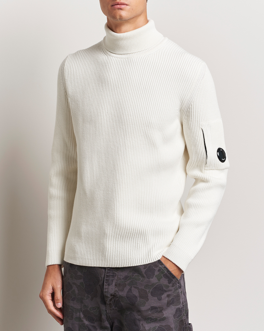 Hombres | Jerséis y prendas de punto | C.P. Company | Full Rib Knitted Cotton Rollneck Off White