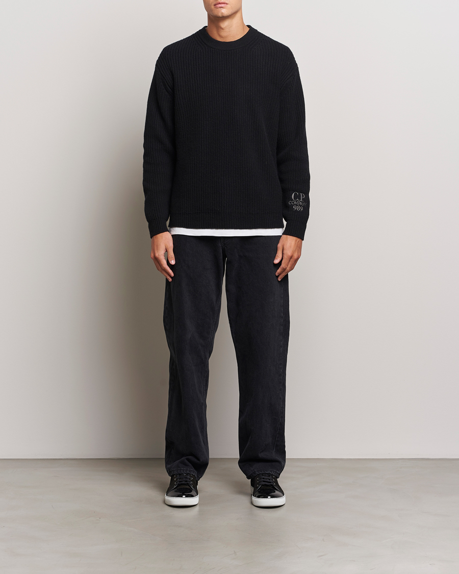 Hombres | Jerséis y prendas de punto | C.P. Company | Lambswool Knitted Crew Neck Black