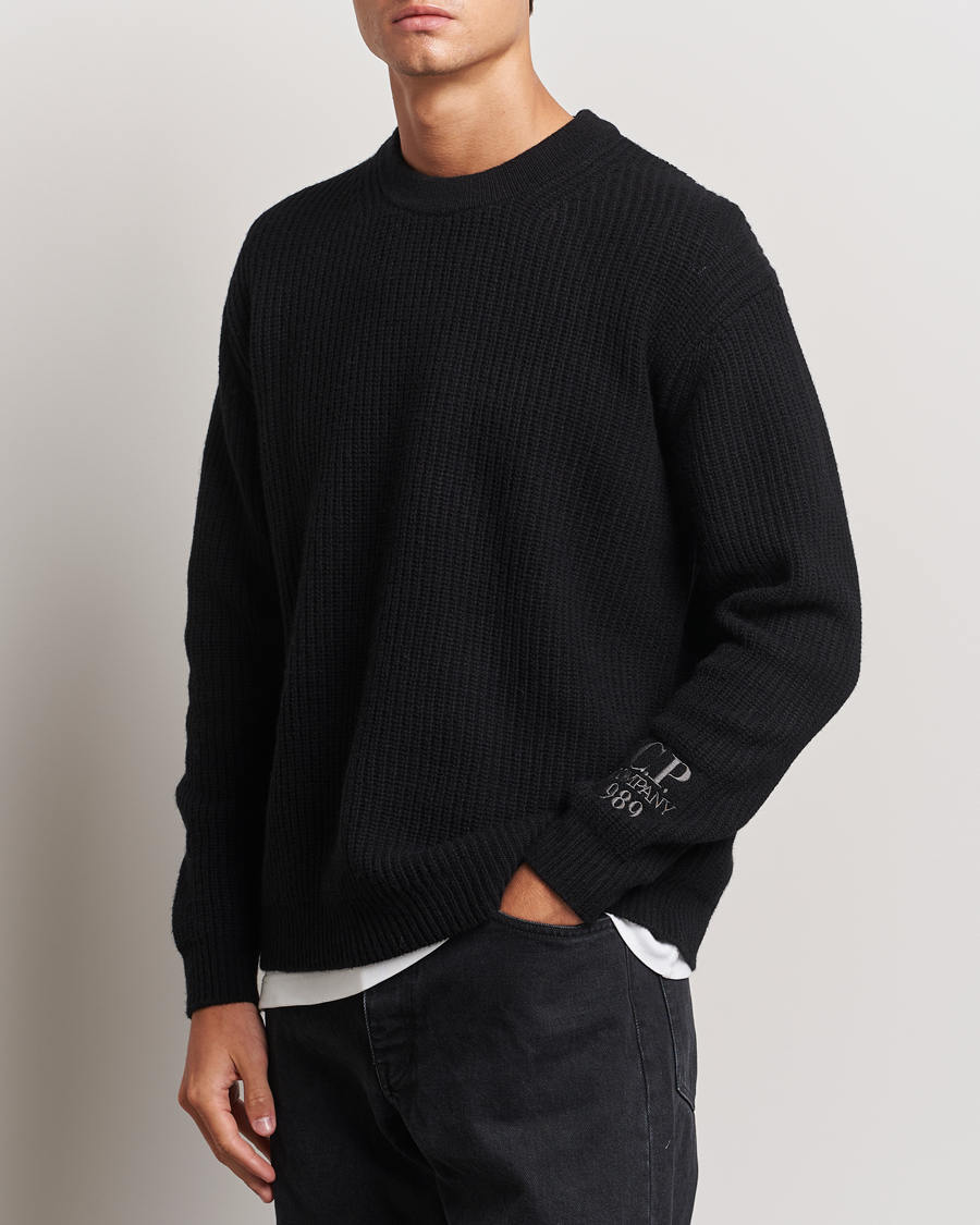 Hombres | Jerséis y prendas de punto | C.P. Company | Lambswool Knitted Crew Neck Black