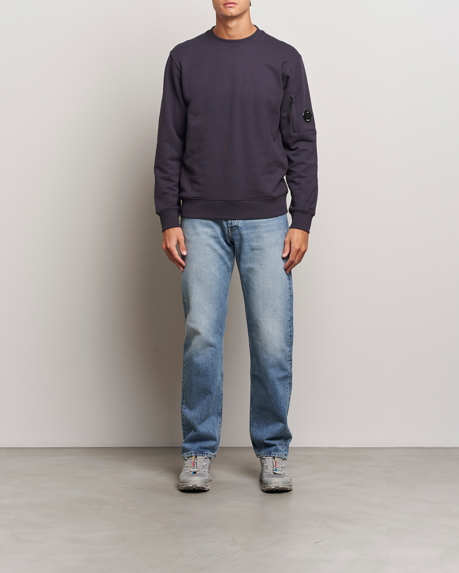 Hombres | Jerséis y prendas de punto | C.P. Company | Diagonal Raised Fleece Lens Sweatshirt Washed Navy