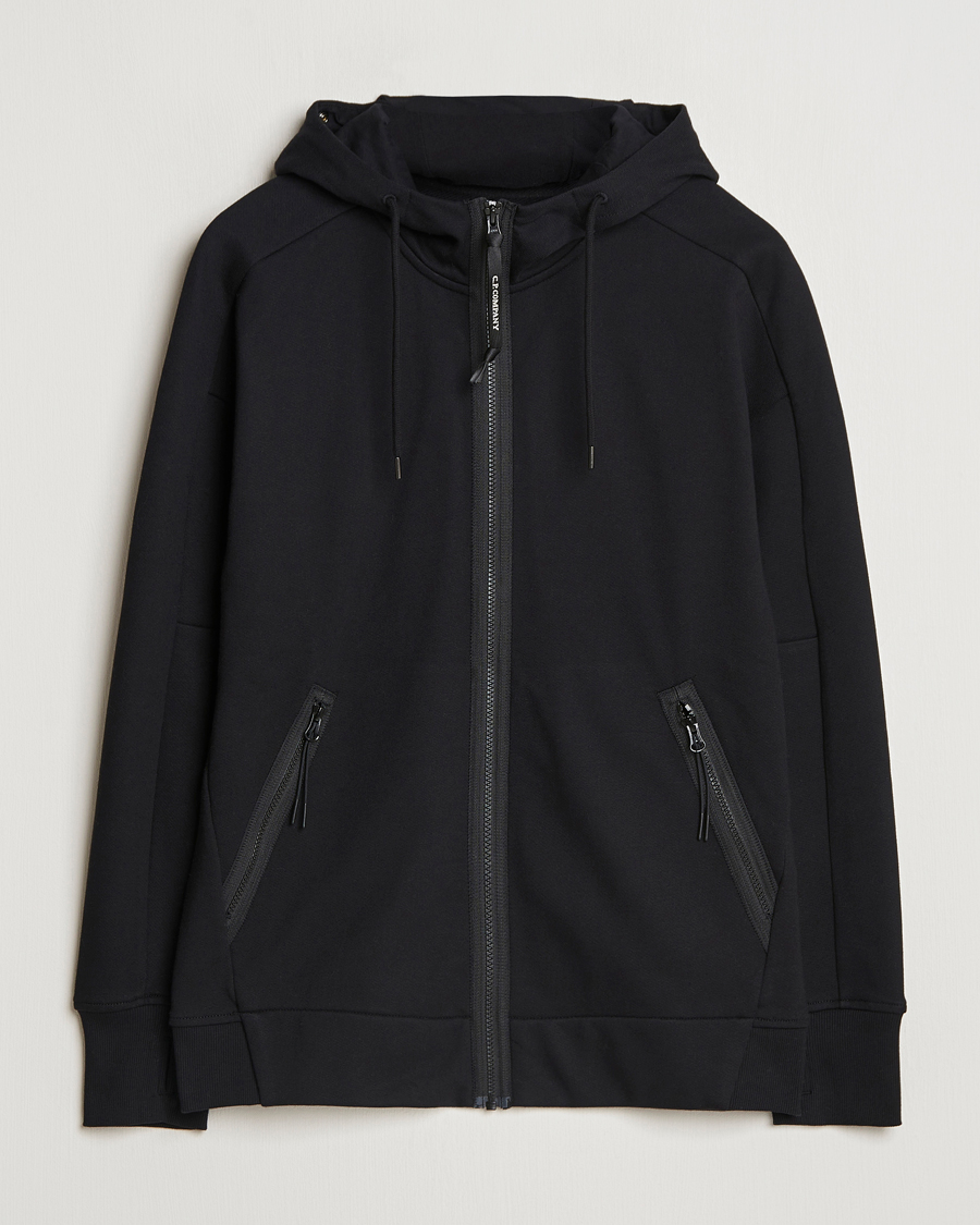 Hombres | Jerséis y prendas de punto | C.P. Company | Diagonal Raised Fleece Full Zip Goggle Hoodie Black