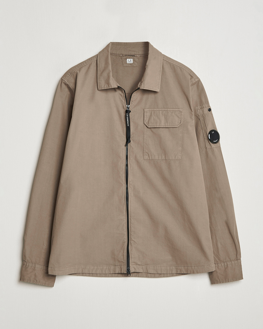 Hombres | Camisas | C.P. Company | Organic Cotton Gabardine Zip Overshirt Taupe