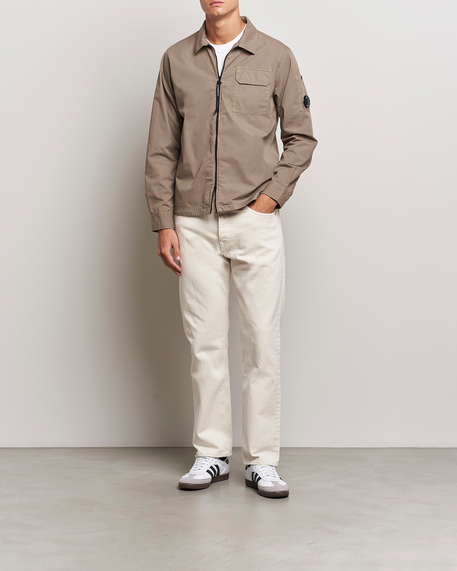 Hombres | Camisas | C.P. Company | Organic Cotton Gabardine Zip Overshirt Taupe