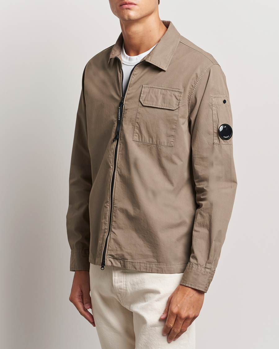 Hombres | Camisas | C.P. Company | Organic Cotton Gabardine Zip Overshirt Taupe