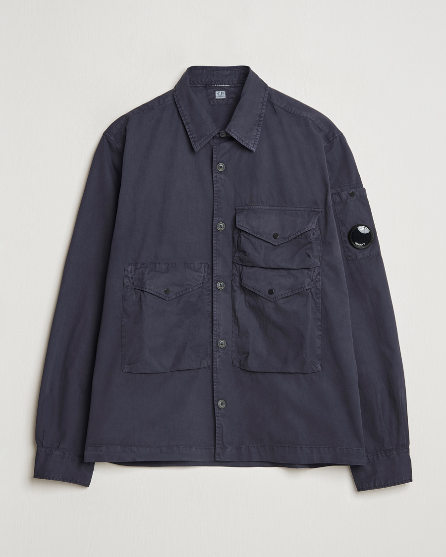 Hombres | Camisas | C.P. Company | Organic Cotton Gabardine Pocket Overshirt Washed Blue