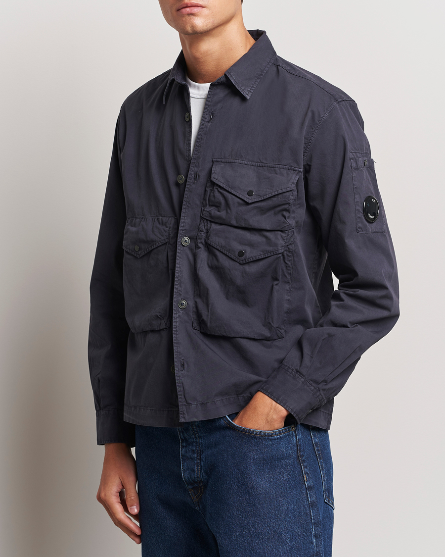 Hombres | Camisas | C.P. Company | Organic Cotton Gabardine Pocket Overshirt Washed Blue