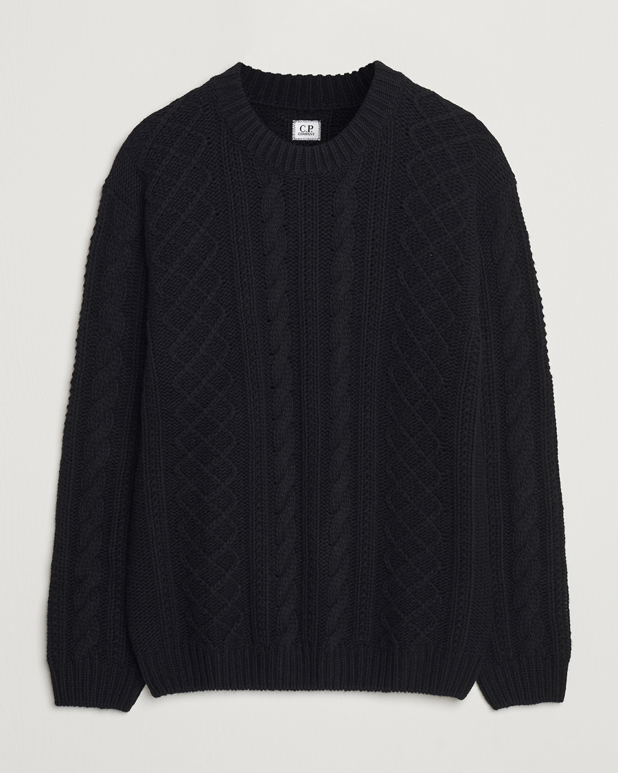 Hombres | Jerséis y prendas de punto | C.P. Company | Heavy Knitted Lambswool Crewneck Black