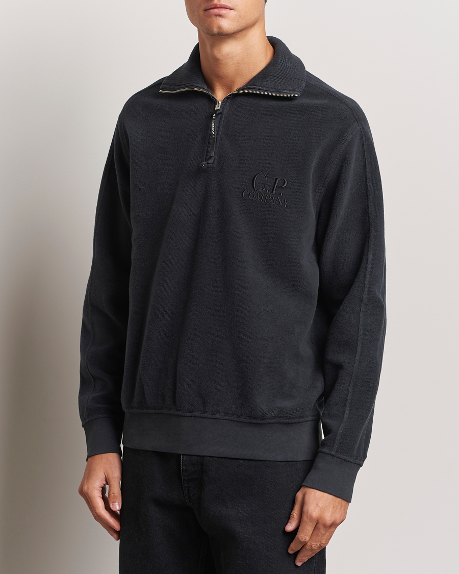 Hombres | Jerséis y prendas de punto | C.P. Company | Brushed Diagonal Fleece Half Zip Grey Black