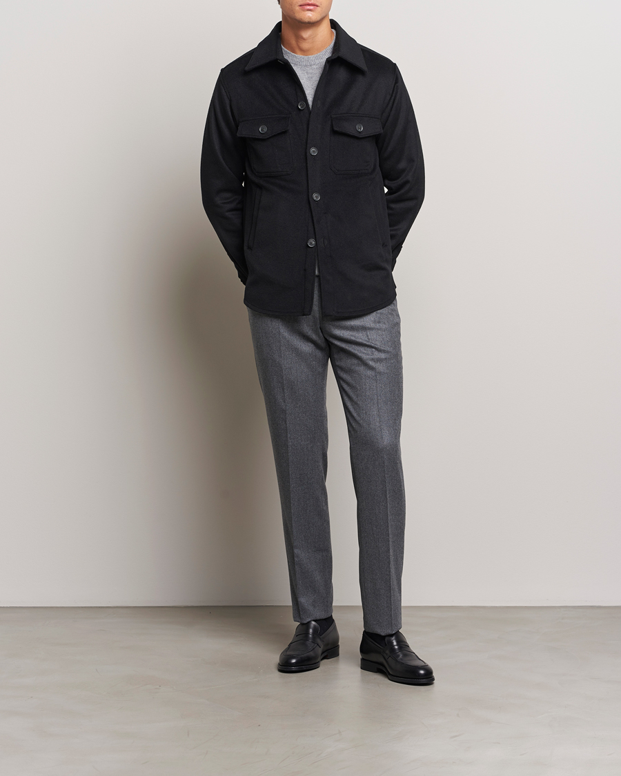 Hombres | Abrigos y chaquetas | Oscar Jacobson | Maverick Wool/Cashmere Shirt Jacket Black