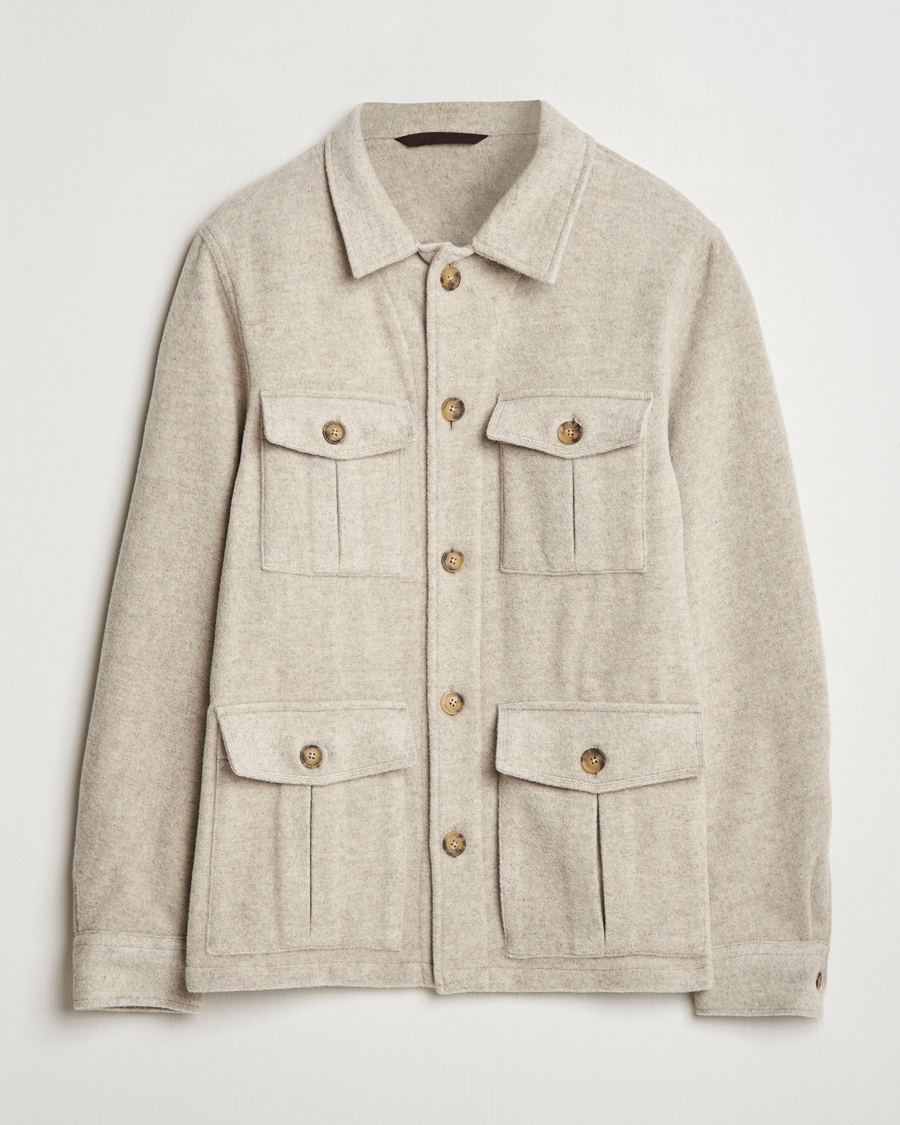 Hombres | Abrigos y chaquetas | Oscar Jacobson | Safari Wool Shirt Jacket Beige